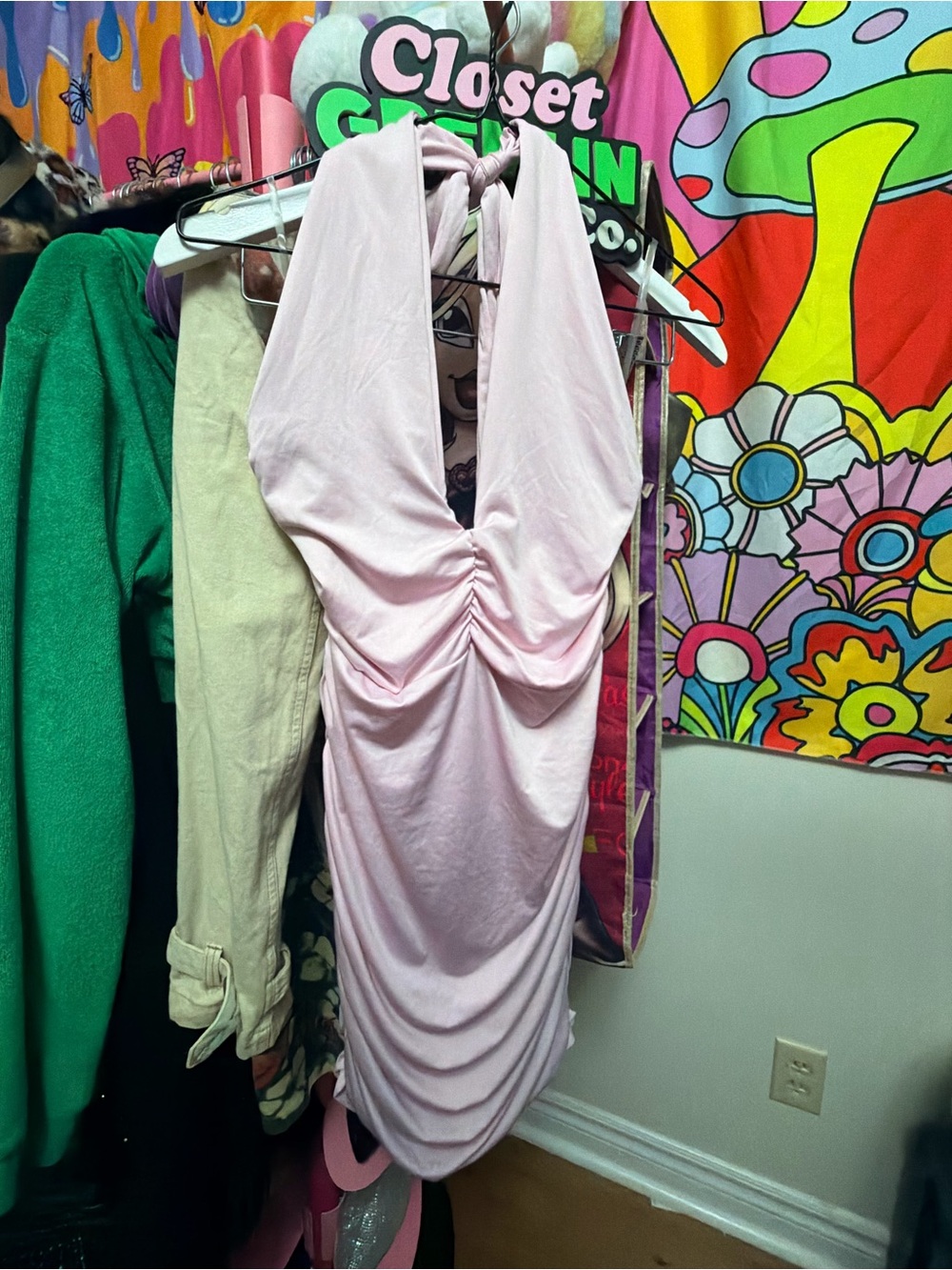 Streetwear Society Light Pink One-Shoulder Ruched Dress